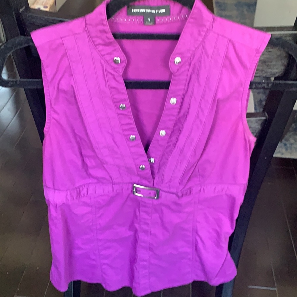Express Design Studio Purple Sleeveless Stretch Blouse Size S Career Office Top